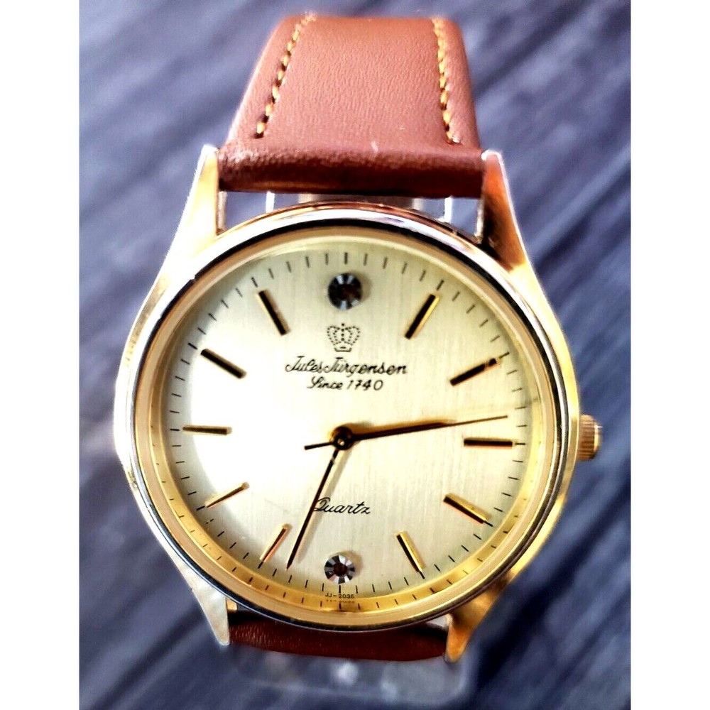 Rare Vintage‎ Jules Jurgensen Gold Men’s 377 Champaign Diamond Dial Wristwatch!